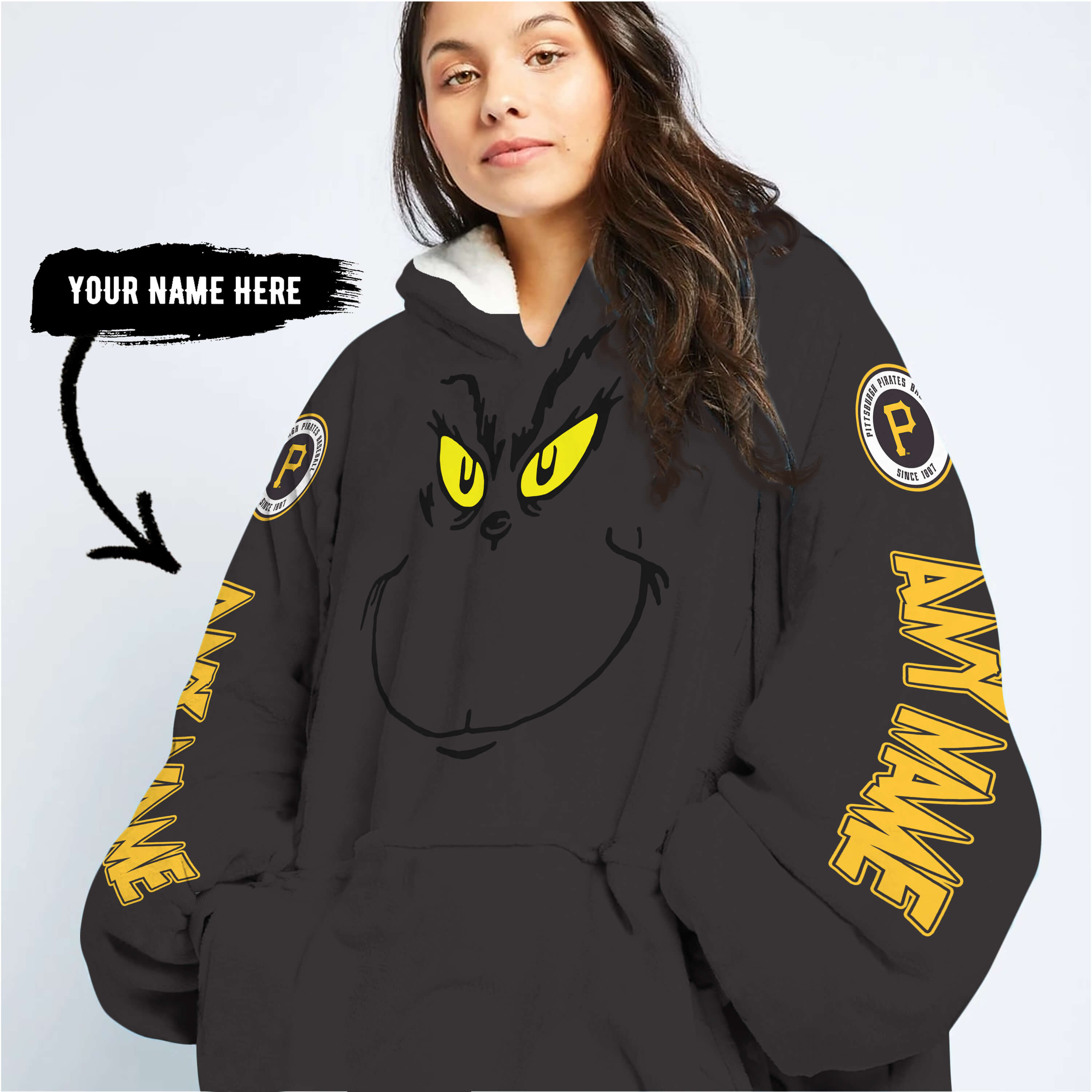 Grinch V2 – Custom Name – Pittsburgh Pirates 2 - Oodie Blanket - Image 6