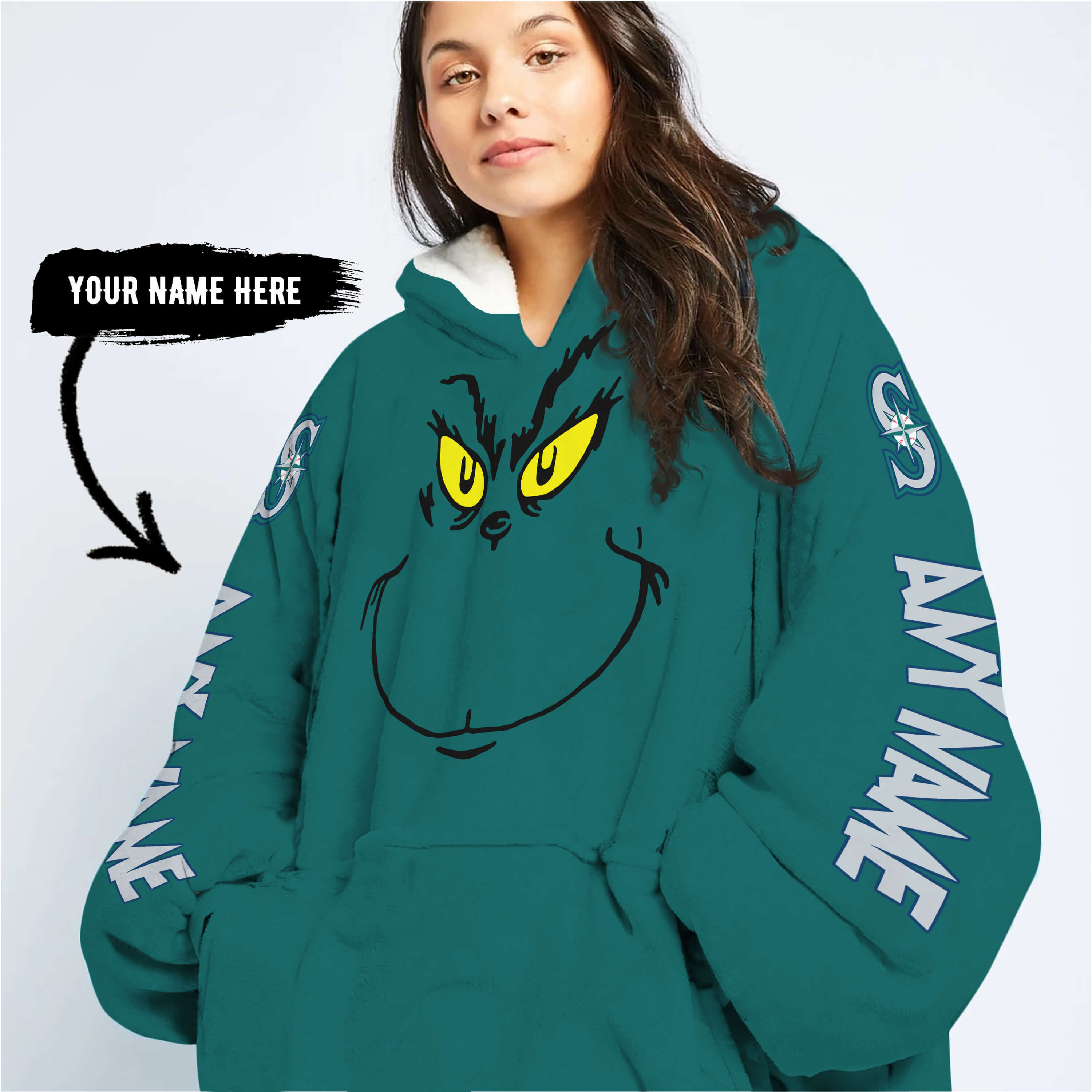 Grinch V2 – Custom Name – Seattle Mariners - Oodie Blanket - Image 6