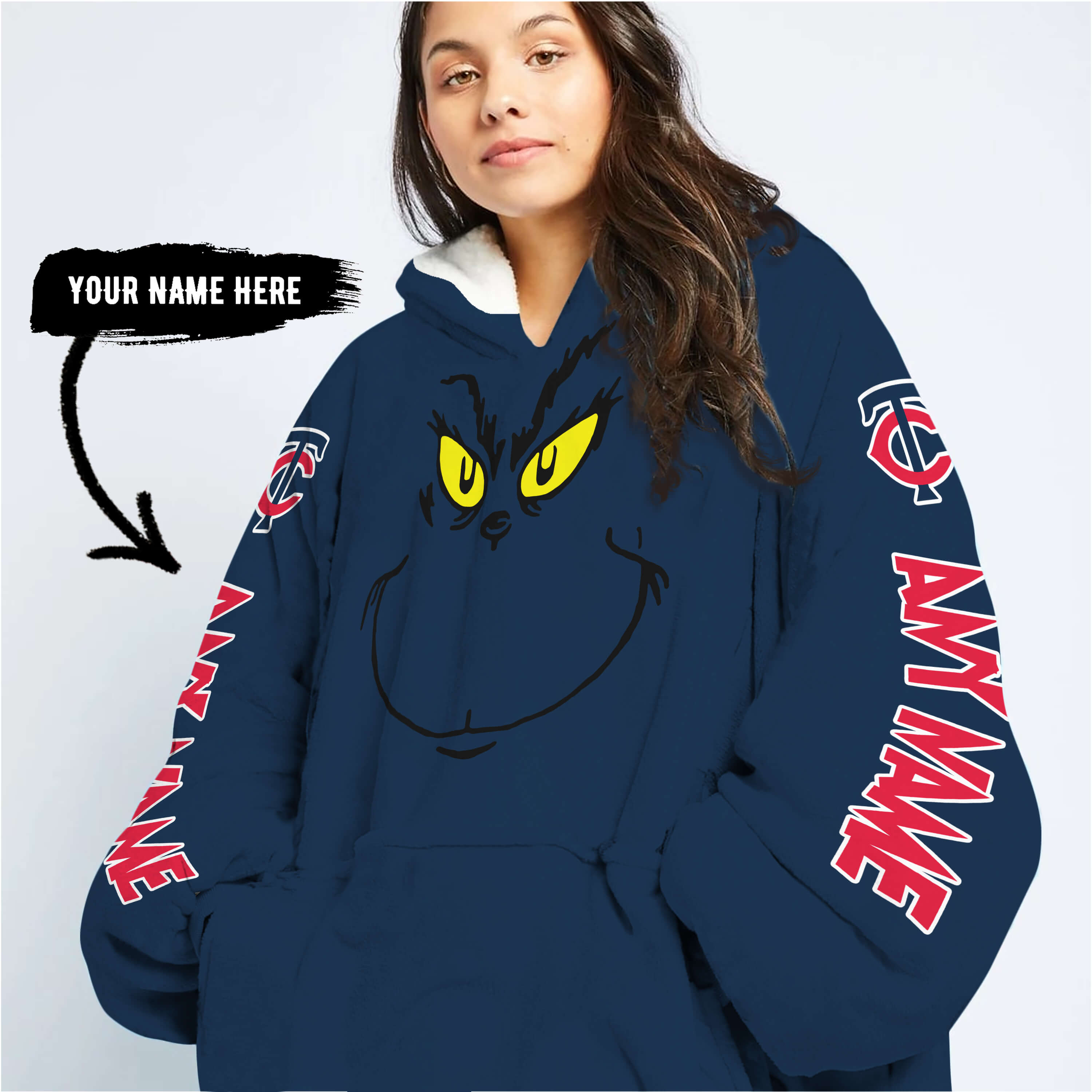 Grinch V2 – Custom Name – Minnesota Twins - Oodie Blanket - Image 6