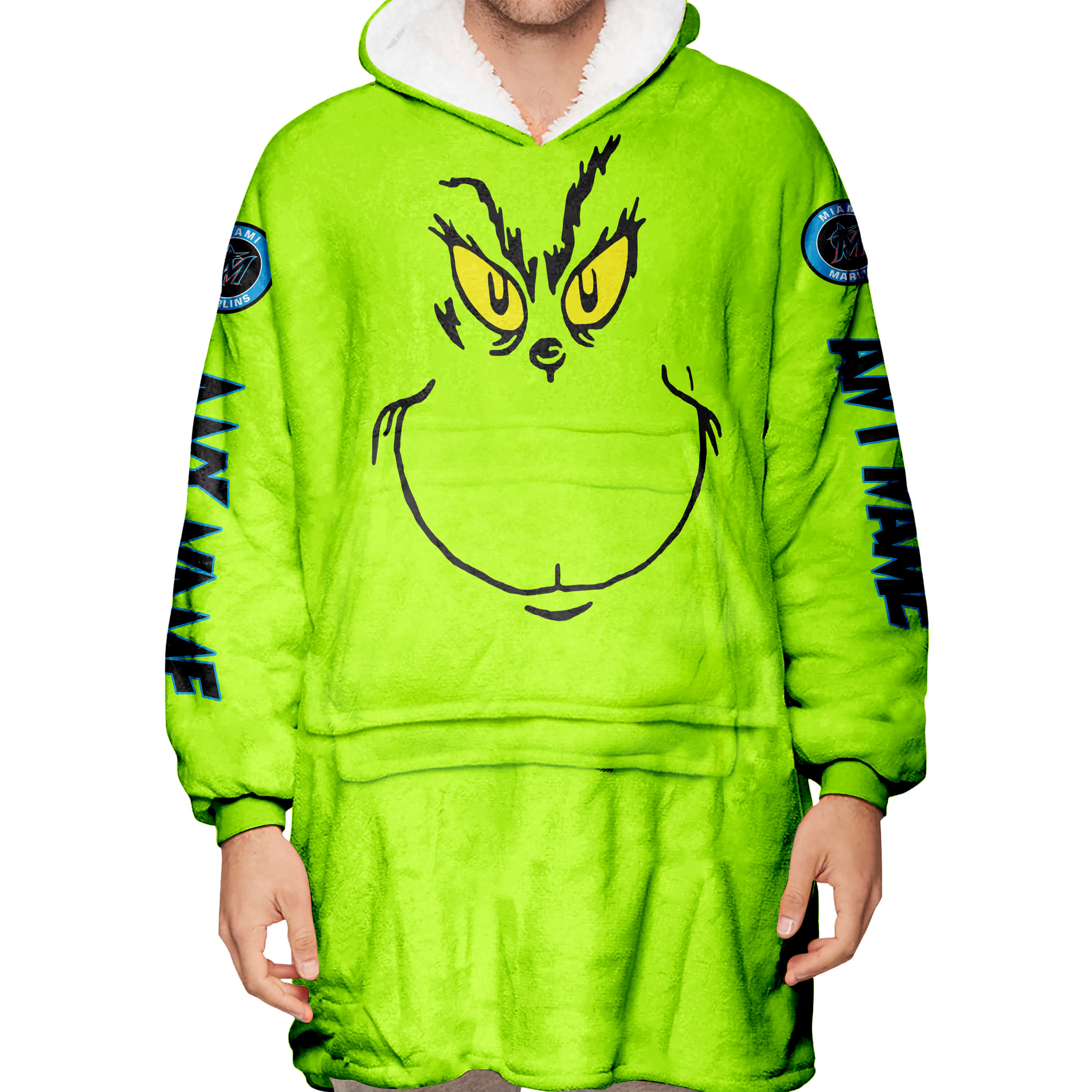 Grinch V2 – Custom Name – Miami Marlins - Oodie Blanket - Image 5