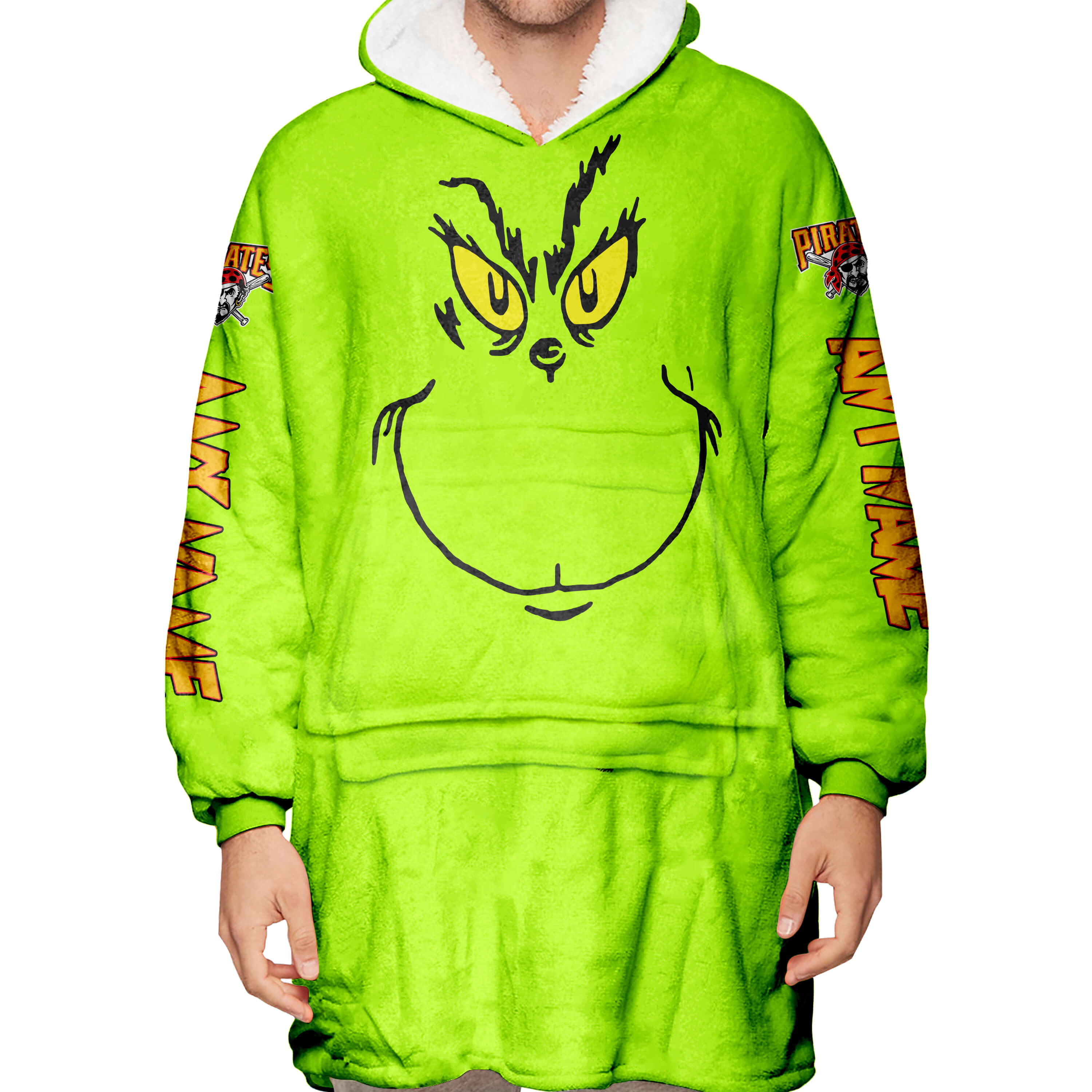 Grinch V2 – Custom Name – Pittsburgh Pirates - Oodie Blanket - Image 5