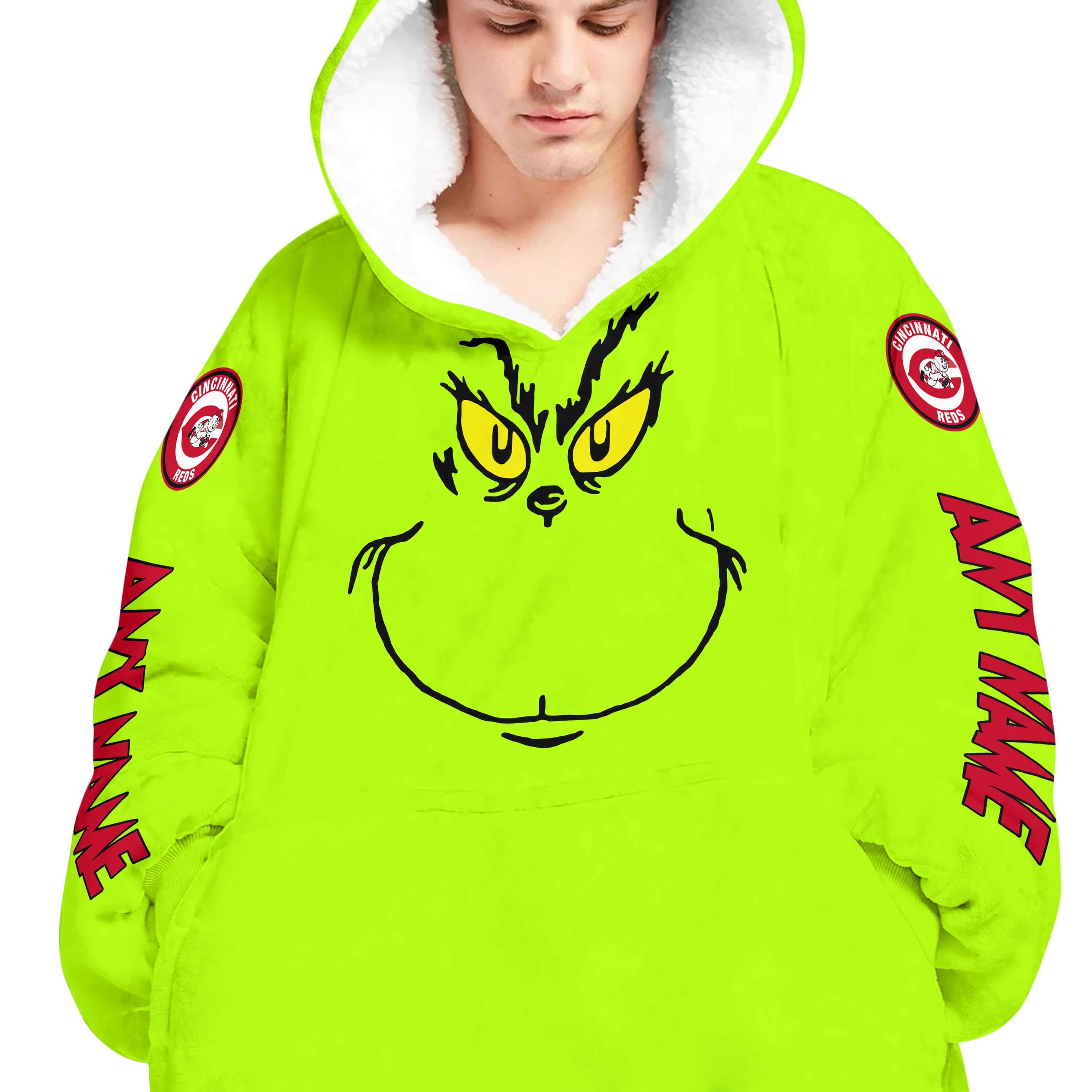 Grinch V2 – Custom Name – Cincinnati Reds - Oodie Blanket - Image 4