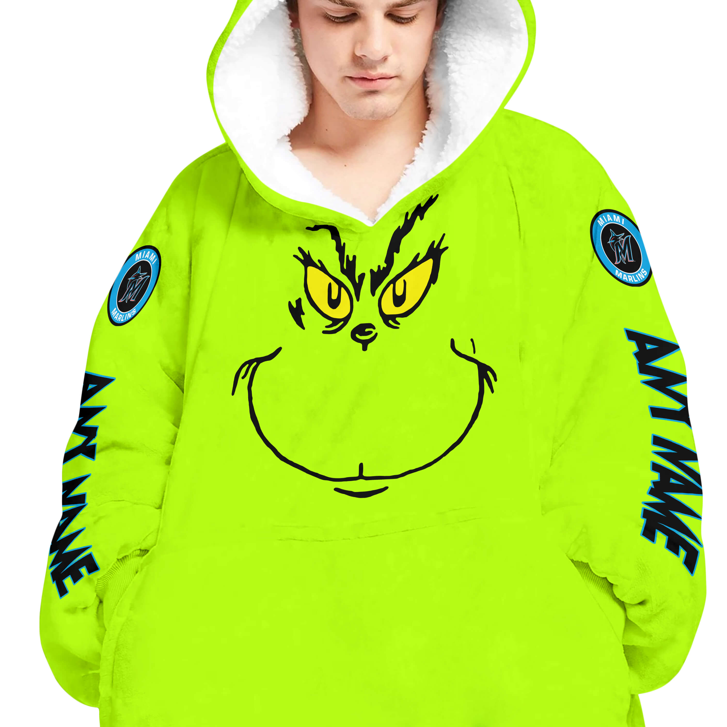 Grinch V2 – Custom Name – Miami Marlins - Oodie Blanket - Image 4