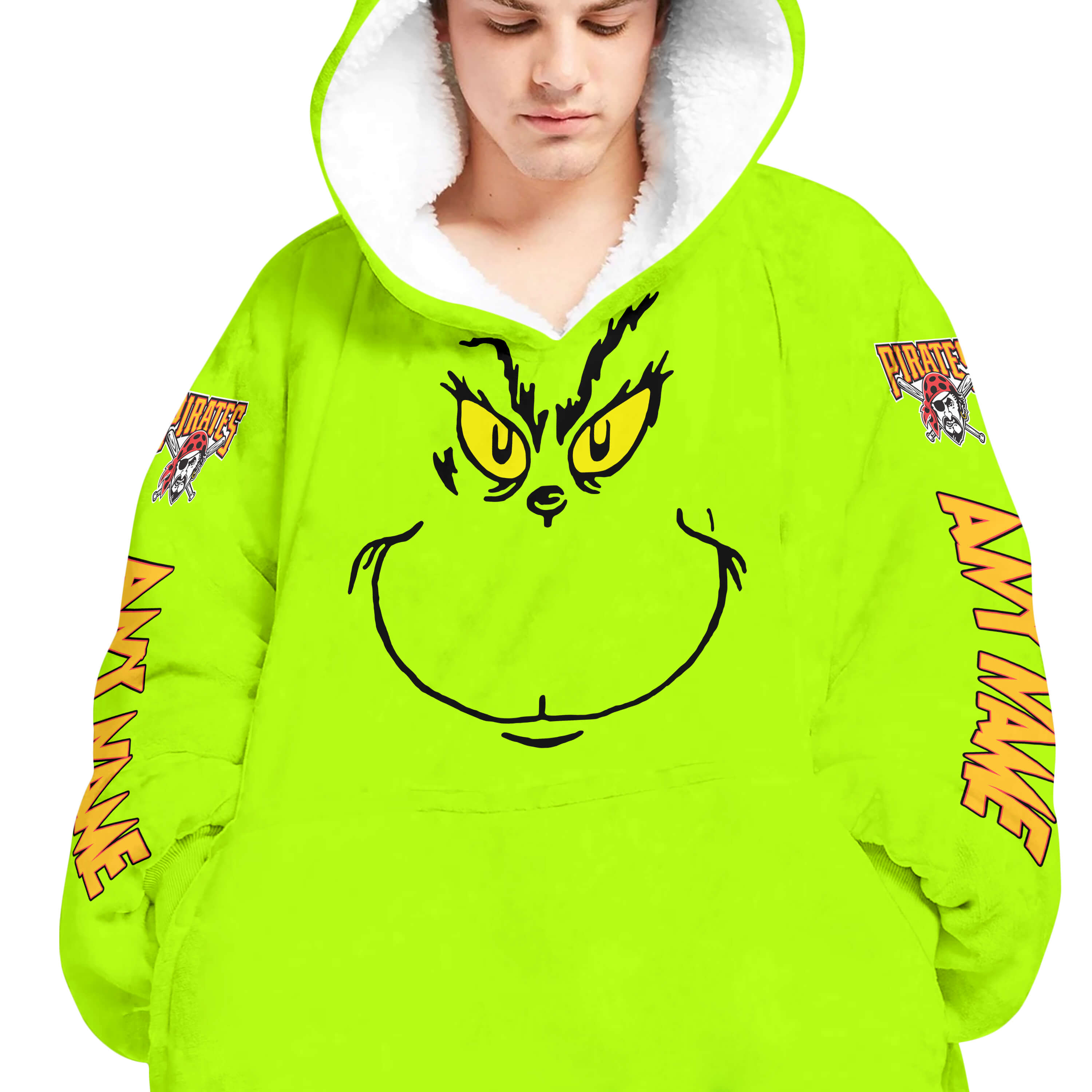 Grinch V2 – Custom Name – Pittsburgh Pirates - Oodie Blanket - Image 4