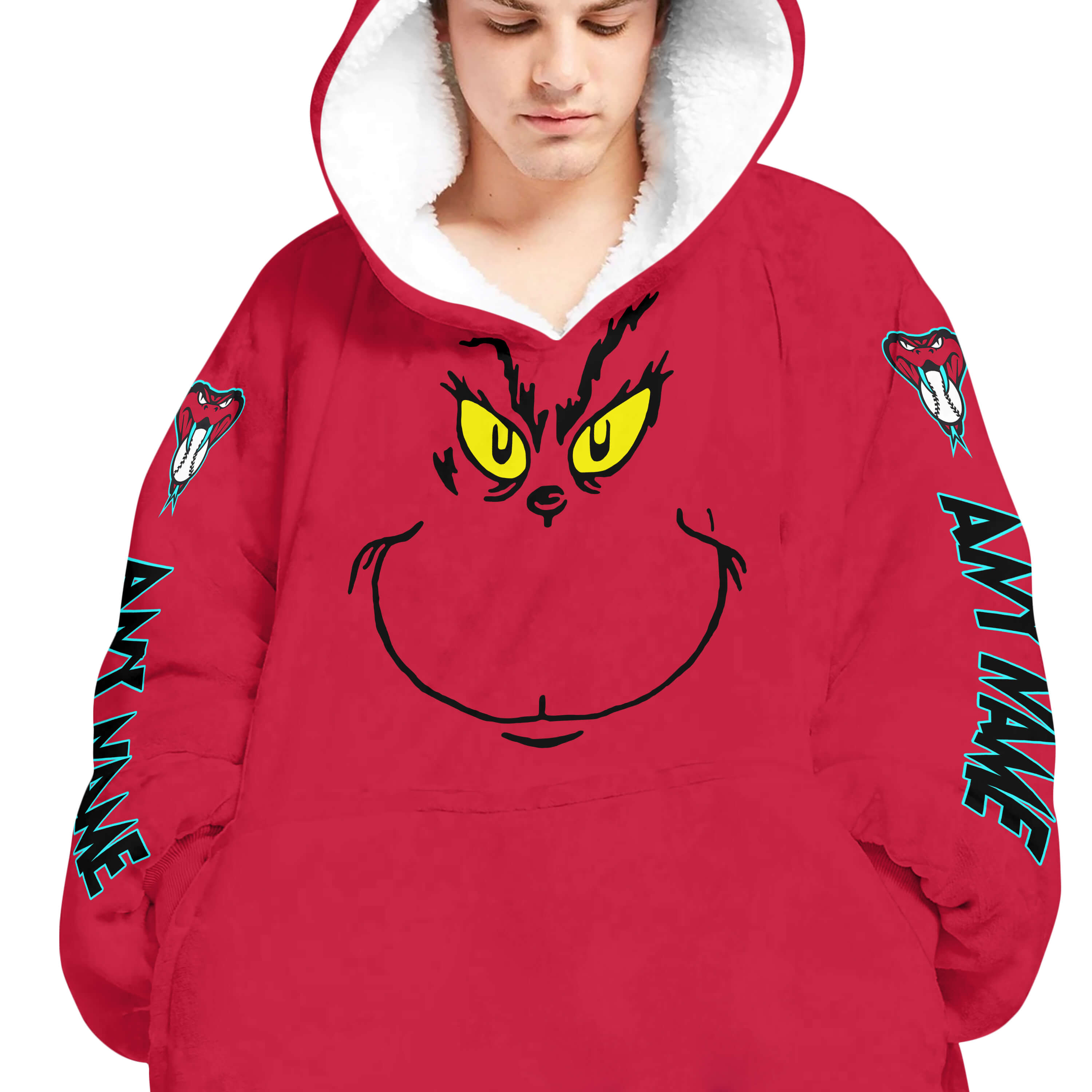 Grinch V2 – Custom Name – Arizona Diamondbacks - Oodie Blanket - Image 4