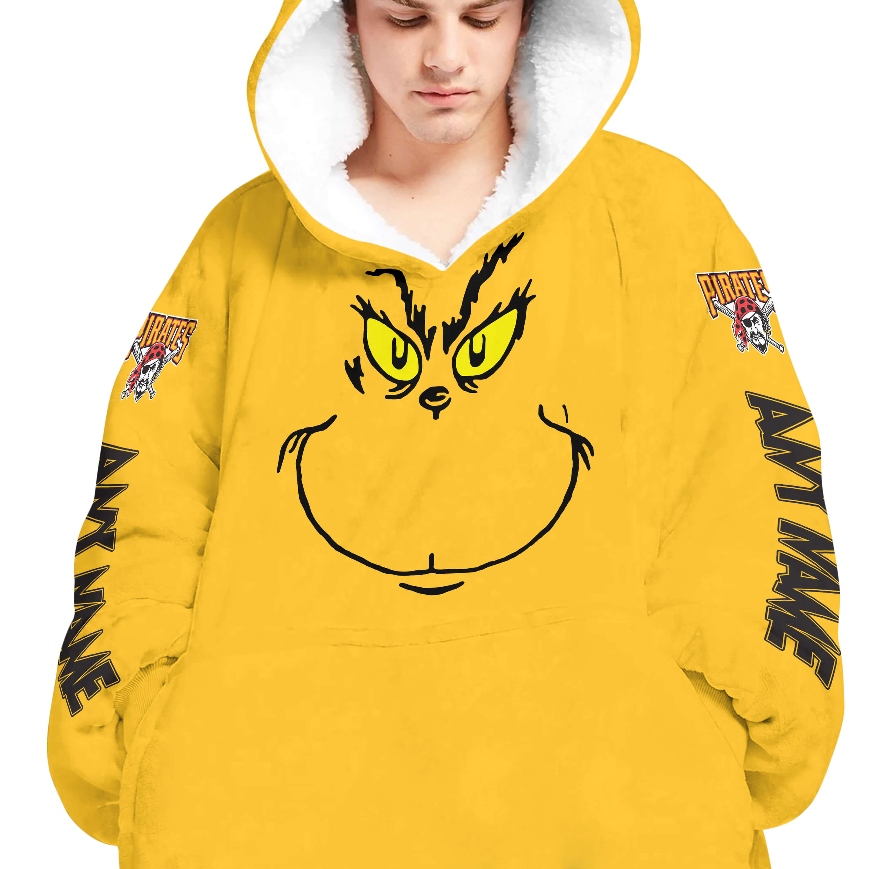 Grinch V2 – Custom Name – Pittsburgh Pirates - Oodie Blanket - Image 4