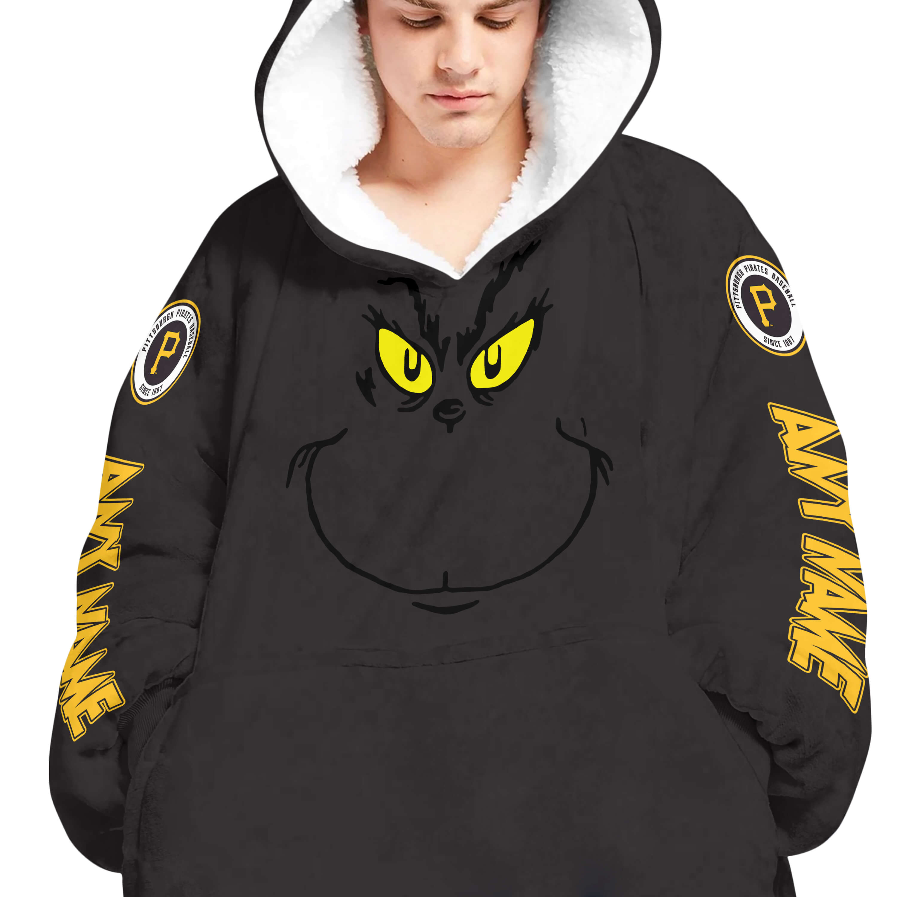 Grinch V2 – Custom Name – Pittsburgh Pirates 2 - Oodie Blanket - Image 4