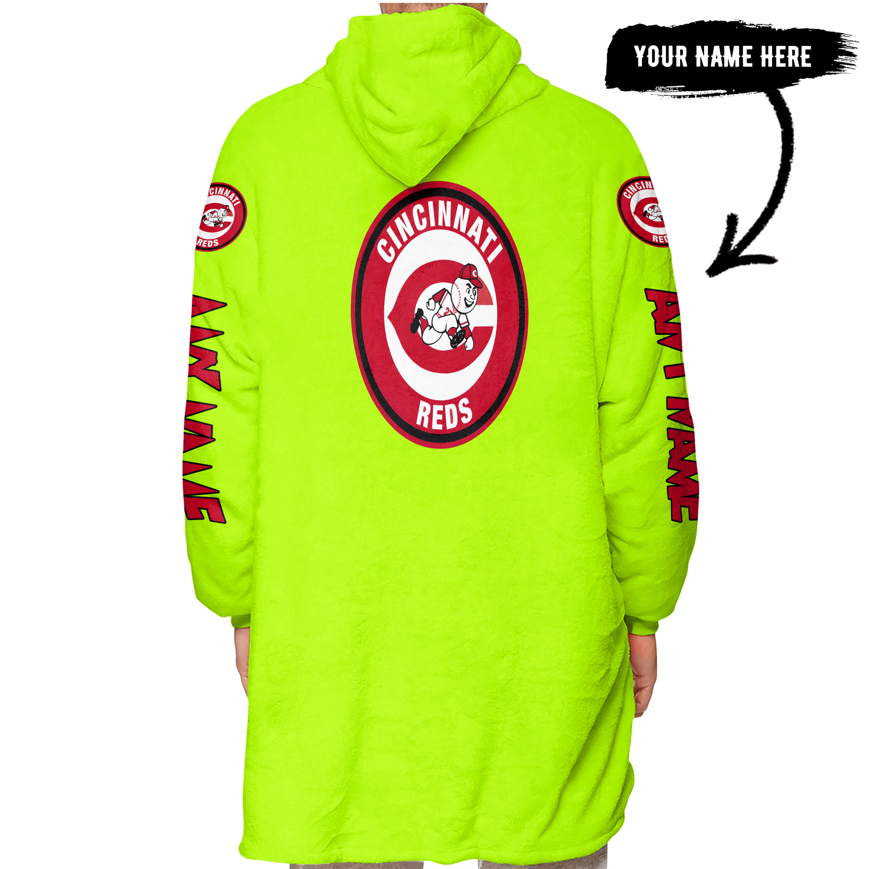 Grinch V2 – Custom Name – Cincinnati Reds - Oodie Blanket - Image 3