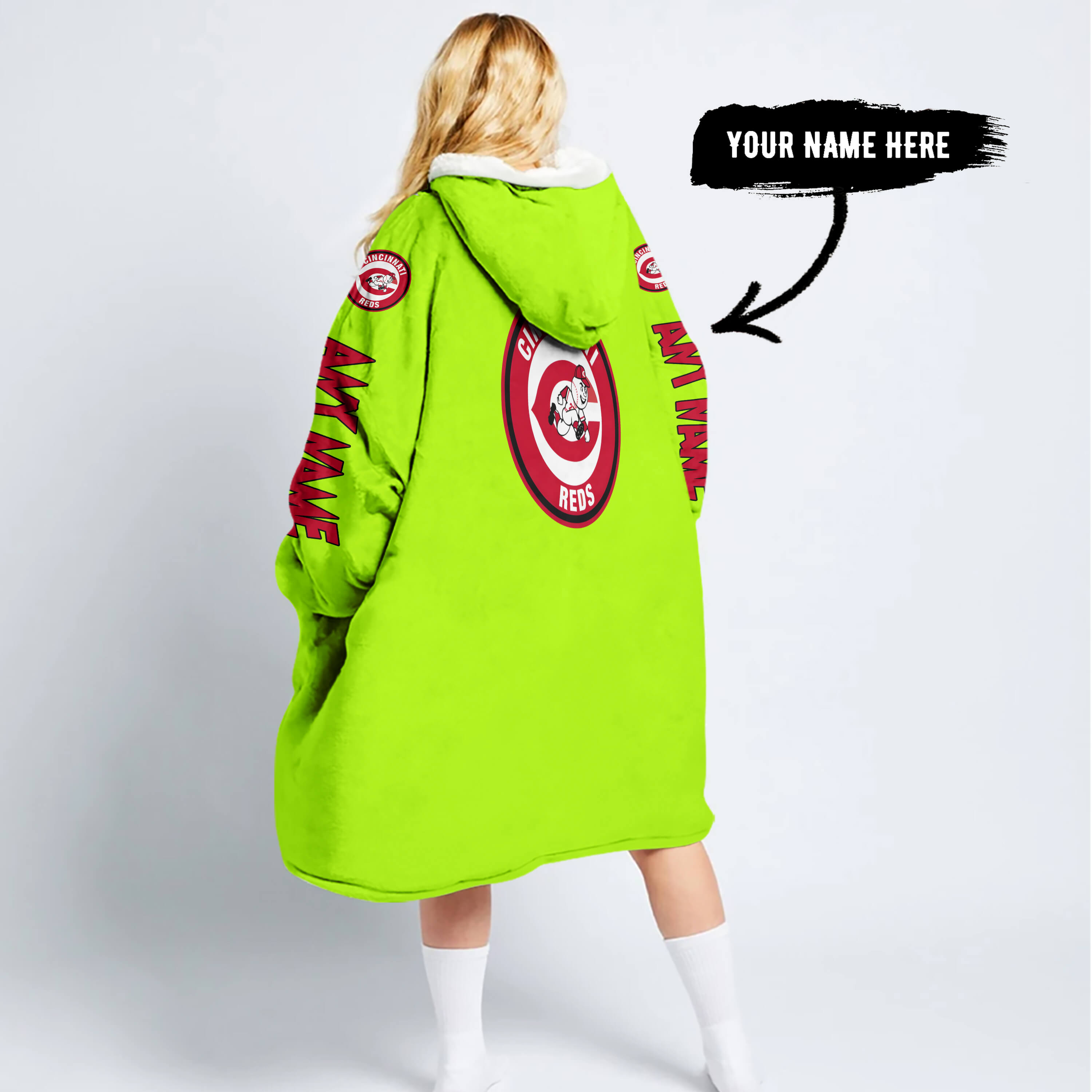 Grinch V2 – Custom Name – Cincinnati Reds - Oodie Blanket - Image 2