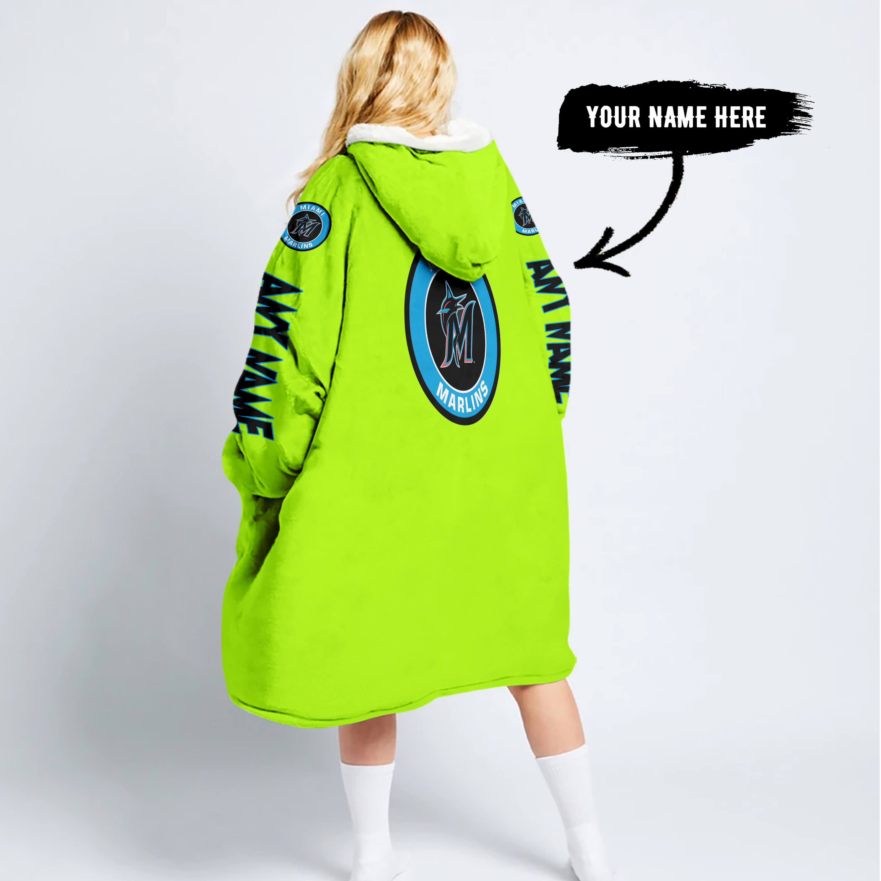 Grinch V2 – Custom Name – Miami Marlins - Oodie Blanket - Image 2